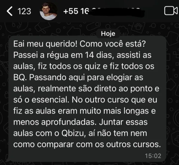 Depoimento de aluno do QBizu Petro